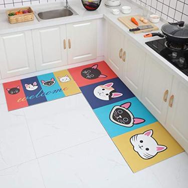Imagem de Jun Jiale Tapete de cozinha de qualidade premium, base de borracha antiderrapante durável, tapete lavável (50,8 cm x 78,7 cm + 50,8 cm x 180,3 cm) gato colorido