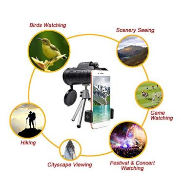 Imagem de Telescópio transparente monocular 40X60 HD com suporte de tripé para celular para esportes ao ar livre, acampamento, viagem, caminhadas, observação de pássaros