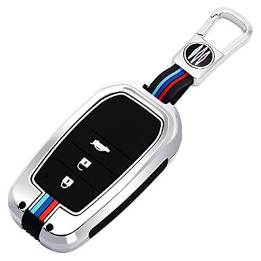 Imagem de Hacreyatu Chaveiro de liga de zinco protetor de tampa de chaveiro para Vellfire Alphard Série 30 Previa Tarago (prata, 3 botões)