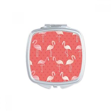 Imagem de Espelho de maquiagem compacto com estampa de flamingo, cor rosa, quadrado, portátil, bonito, bolso de mão, espelhos para presente