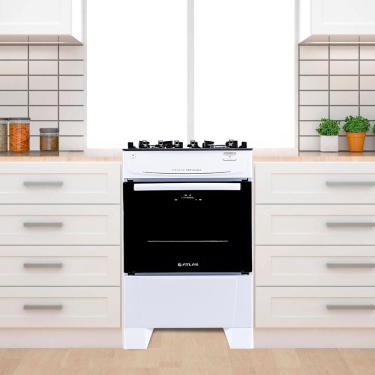 Imagem de Fogão de Chão Piso à Gás 4 Bocas Acendimento Automático Forno Cozinha Moderna Atlas Branco