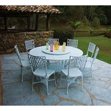 Imagem de Conjunto de Mesa para Jardim Bambu com Mesa 1,50 m Com Giro e 8 Cadeiras em Alumínio Fundido Unifer Móveis