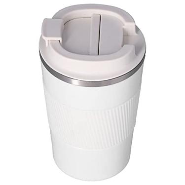 Imagem de Miokycl Caneca térmica de viagem de 380 ml copo isolado caneca de café portátil de aço inoxidável a vácuo para carro ao ar livre (copo de café isolado branco de 380 ml + anjinho)