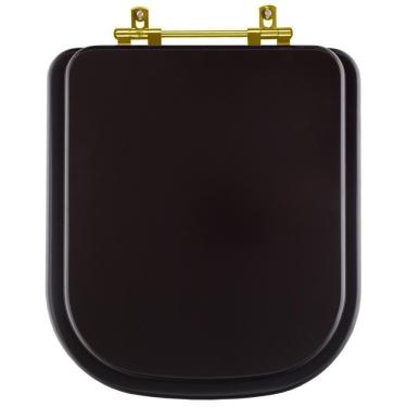 Imagem de Assento Sanitário Poliester Quadra Marrom Fosco Ferragem Dourada para Vaso Deca