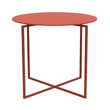 Imagem de Mesa lateral redonda de metal, mesa lateral premium textura fosca pequena mesa de centro para sala de estar quarto banheiro varanda e escritório, 38 cm x 33 cm A mesa de centro para sala de estar (cor: vermelho)