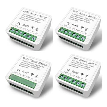 Imagem de Kit 4 Mini Interruptor Inteligente Smart Switch16a Wifi Automação Alexa Google Compativel com Smart Life e Tuya