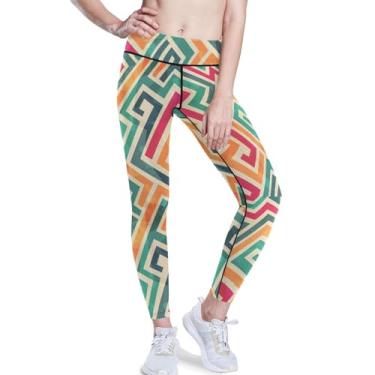 Imagem de KLL Calças de ioga de cintura alta com linhas coloridas para mulheres com controle de barriga esportiva shorts de cintura alta com controle de barriga PP, Linhas Coloridas, GG