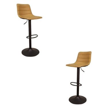 Imagem de Kit 2 Banquetas Decorativas Travis Pu Com Regulagem De Altura Base Disco C/apoio Para Os Pés Caramelo/preto G56 - Gran Belo