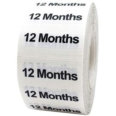 Imagem de 12 meses de etiquetas de roupas para bebês e crianças pequenas, tamanho de fita adesiva para vestuário de varejo, 3,2 x 12,7 cm, 125 adesivos