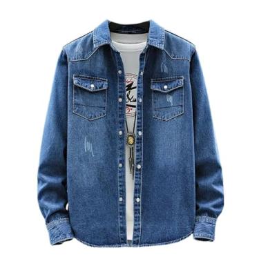 Imagem de Camisa jeans masculina algodão jeans outono slim manga longa caubói camisa elegante lavagem slim tops, 603 azul-marinho, 3G