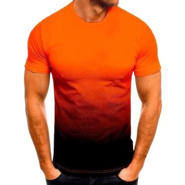 Imagem de Camiseta masculina verão gráfico gradiente manga curta camiseta casual henley tripulação pescoço t atlético ajuste jogging engraçado topo (Color : Orange 099-2, Size : XL)