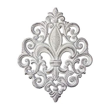 Imagem de Lulu Decor, Placa decorativa Fleur De Lis de ferro fundido de 35,5 cm (branco antigo)