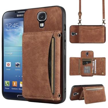Imagem de Capa de telefone para Samsung Galaxy S4 capa carteira com alça de ombro transversal e porta-cartão de crédito de couro bolso fino suporte acessórios para celular bolsa flip S 4 4S GS4 I9500 mulheres
