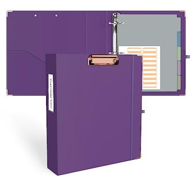 Imagem de Ospelelf Fichário com 3 argolas de 5 cm, fichário fofo para tamanho carta (28 cm x 21,5 cm) com 5 divisórias de abas, etiquetas de pasta de arquivo e pranchetas de baixo perfil, fichário roxo para material escolar e material de escritório