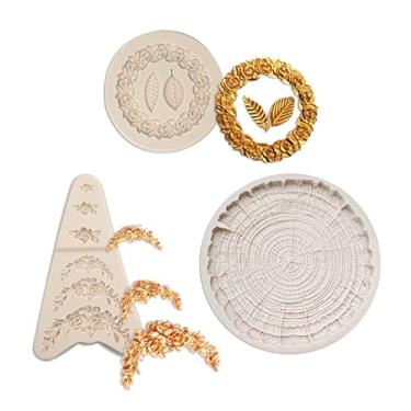 Imagem de Grinalda de rosa com moldes de fondant de folhas, toco de árvore, molde de chocolate de silicone de guirlanda de flores, para decoração de moldura de bolo de festa de dia dos namorados, decoração de bolo de floresta, resina de argila doce