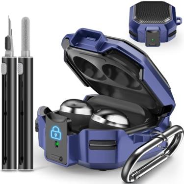 Imagem de Capa de fibra de carbono com trava para Samsung Galaxy Buds Pro 2/Galaxy Buds 2/Galaxy Buds Live/Galaxy Buds Pro/Galaxy Buds FE 2023 com chaveiro/kit de limpeza - azul