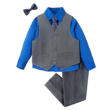 Imagem de Conjunto de colete e calça de smoking para meninos com gravata e gravata borboleta formal, Camisa cinza azul royal, 7