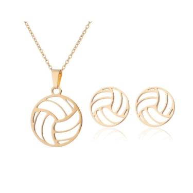 Imagem de Pulseira de futebol voleibol beisebol rugby basquete à prova d'água fio de cera trançado ajustável pulseiras para mulheres homens fãs de esporte joias, Volleyball Set Gold, Aço inoxidável, Sem Pedra