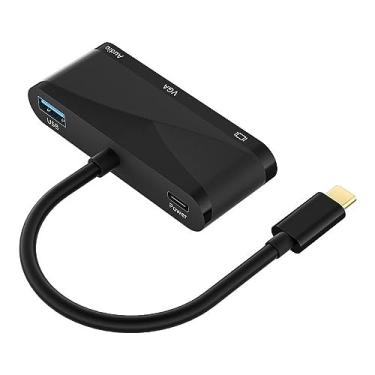 Imagem de suckoo Substituição 5 em 1 USBC para HDMI VGA USB3.0 PD 3.5 Hub de ancoragem de áudio compatível com computador Host Laptop Mac Phone Tablet TYPEC monitor HDMI externo TV projetor conversor de cabo