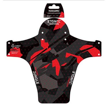Imagem de RideGuard PF1 Jungle Flame Red. Para-lama dianteiro MTB para-lama Mountain Bike. Serve para bicicletas de 24 polegadas, 26 polegadas, 27,5 polegadas, 29,6 polegadas, 29,6 polegadas, Plus Size e Fat Bikes. Feito no Reino Unido 100% plástico reciclado 100% reciclável.