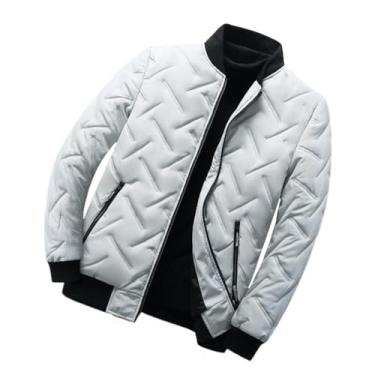 Imagem de Ruixinxue Jaqueta masculina acolchoada com gola alta, jaqueta bomber moderna, quente, leve, acolchoado, casaco de inverno, Cinza, PPP