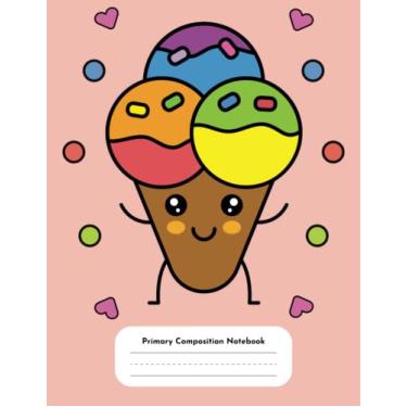 Imagem de Caderno de composição principal: Desenhe e escreva diário para séries K-2 com linha média tracejada e espaço de imagem, presente maravilhoso para meninas