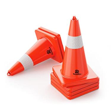 Imagem de RoadHero Cones de trânsito 45,7 cm, 6 pacotes de cones de segurança com alça, cones laranja com gola reflexiva, cones para estacionamento, treinamento esportivo e condução, segurança na estrada, eventos de construção (6 cones)