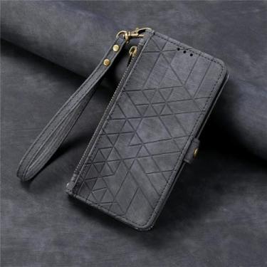 Imagem de Capa de telefone carteira com zíper de couro com cordão para XiaoMi Note 13 12 Pro Plus 12S 11 11T 11S 10 10T 10S 9 Flip Stand Cover, preta, para RedMi Note13 ProPlus