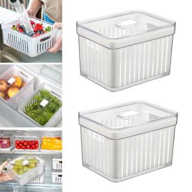 Imagem de Kit 2 Organizadores Geladeira Armário Cozinha Alimentos Vegetais com Escorredor Interno Cesto 3,8 litros Plana Store
