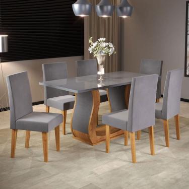 Imagem de Mesa de Jantar 6 Lugares Americana Marrom/Grafite/Veludo Grafite