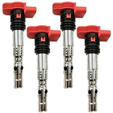 Imagem de ARKAUTO Pacotes de bobina de ignição superior vermelha UF483 UF411 06C905115A 06A905115 Conjunto de 4 compatíveis com Audi A3 A4 A4 Quattro S3 TT Seat Toledo TT Quattro VW Beetle Derby Golf Jetta