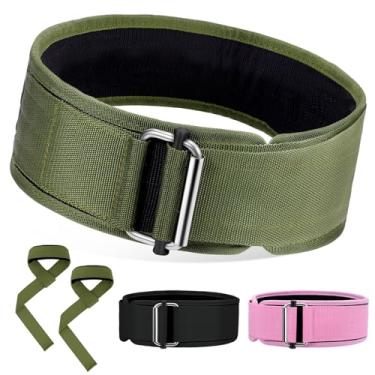 Imagem de Turakun Cinto de levantamento de peso e alças de levantamento: Cinto de ginástica para levantamento de peso para homens e mulheres, cinto de agachamento para musculação, 10 cm verde G