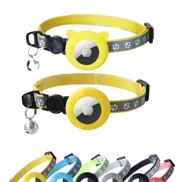 Imagem de Windhunt Pacote com 2 coleiras para gatos com sinos, coleira de gatinho com suporte para Airtag Apple para gatos, coleira reflexiva ajustável para gatos com fivela separável para meninas e gatos。
