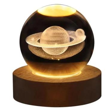 Imagem de Luminária de mesa led bola de cristal Lua Galaxia Saturno 3D para decoração (Saturno)