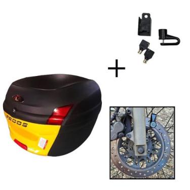 Imagem de Baú Bauleto 34l Awa + Cadeado Trava Disco Moto Antifurto, Amarelo
