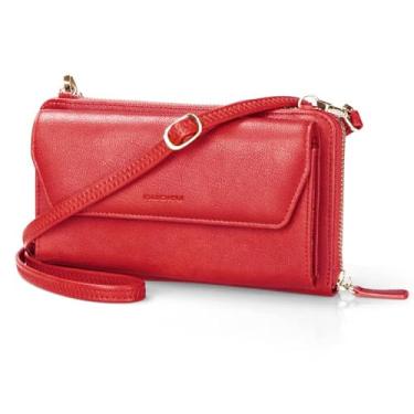 Imagem de nuoku Carteira feminina RFID bolsa de pulso transversal clutch com zíper em torno de 2 alças, Sua cor vermelha