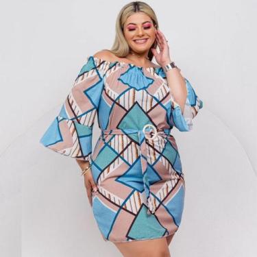 Imagem de Vestido Feminino Plus Size Ciganinha Estampado de Fivela - Bellucy Mod