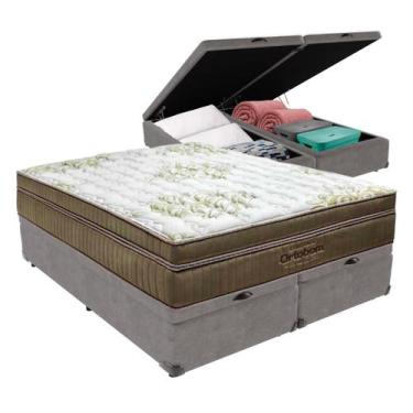 Imagem de Cama Box Baú Bipartido Queen Cinza e Colchão Gold Ultragel Molas ensac
