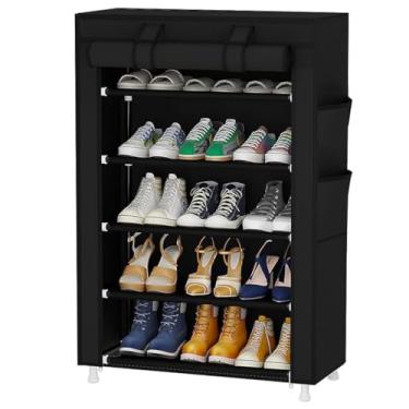 Imagem de Calmootey Organizador de sapateira de 5 níveis, prateleira de sapato portátil com capa de tecido não tecido para armário, corredor, quarto, entrada, preto