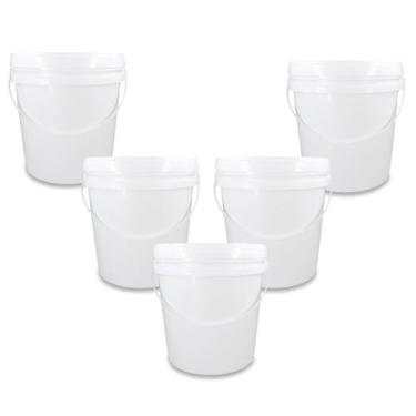 Imagem de Kit 05 Baldes Plástico 3,6L Atóxico com Tampa Hermética e Alça para Ar