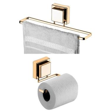 Imagem de Kit Banheiro 2 Peças Porta Toalha Toalheiro 25cm Suporte Papel Higiêni