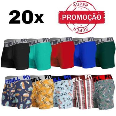 Imagem de Kit Com 20 Cuecas Boxer Box Masculina Adulto Pitbull Atacado, Variadas
