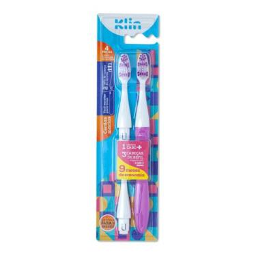 Imagem de Escova Dental Com 2 Refil De Cabeça Cerdas Macias Klin, Roxo