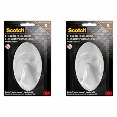 Imagem de Kit 2 Gancho Adesivo Grande 3M Scotch Fixação Permanente Suporta até 3