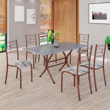 Imagem de Conjunto Sala de Jantar Mesa Retangular 140x75cm Tampo Granito Ocre 6 