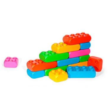 Imagem de Brinquedo Didático Polibloc Blocos de Montar 60 Peças Colorido Polipla