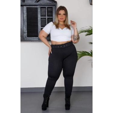 Imagem de Calça Legging Canelada Com Cinto Tecido 3D Plus Size Preta Feminina Mo