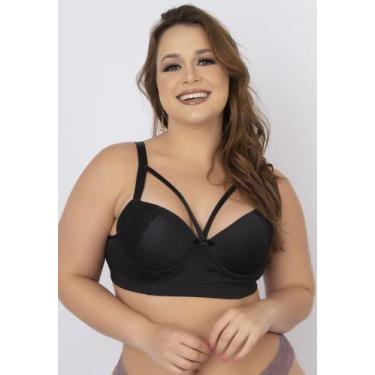 Imagem de Sutiã Plus Size Reforçado com Bojo Renda e Strappy - WLS Modas, Preto,