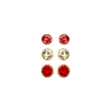 Imagem de Kit Brincos Trio Strass Cristal Folheado Ouro 18k Antialérgico - MIXFO
