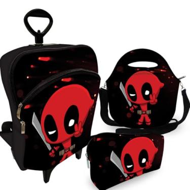 Imagem de Kit Mochila de Carrinho C/Roda Infantil + Lancheira + Estojo Espada Pool